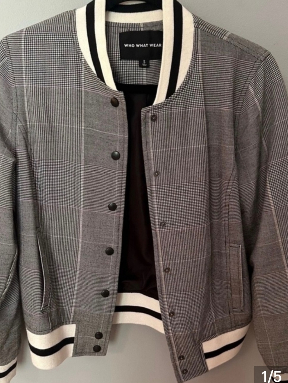 WHO WHAT WEAR Gray Plaid Bomber Jacket - Picture 3 of 5